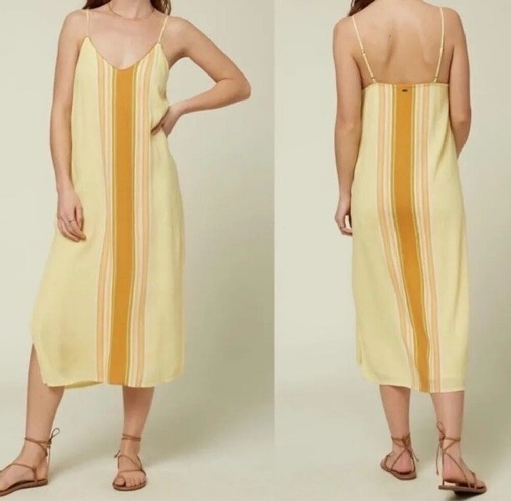 O’Neill Avana Yellow Striped Dress Women’s XS Sleeveless Summer Casual Coastal